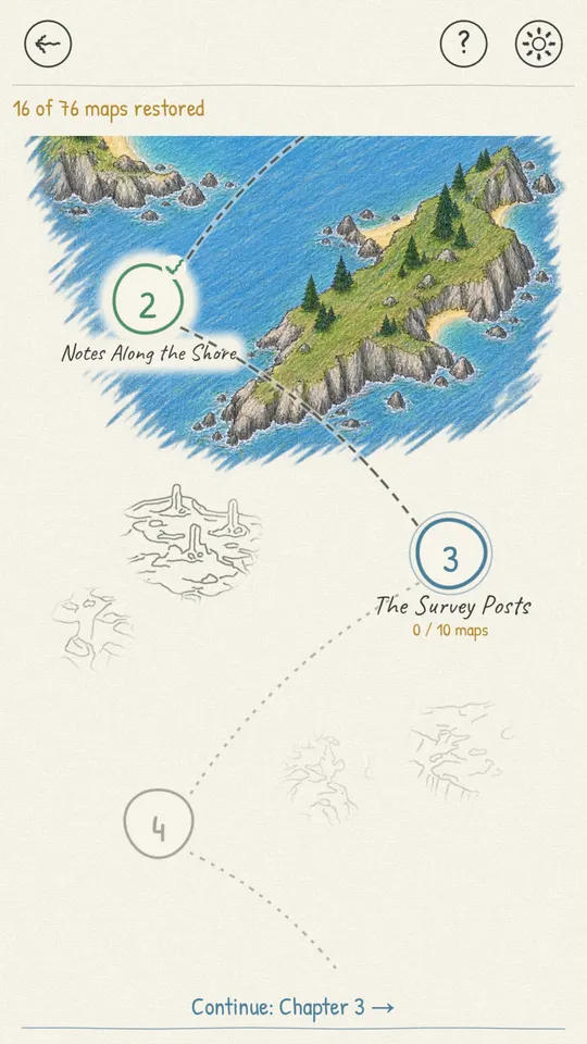 The voyage map showing chapters along the coast.